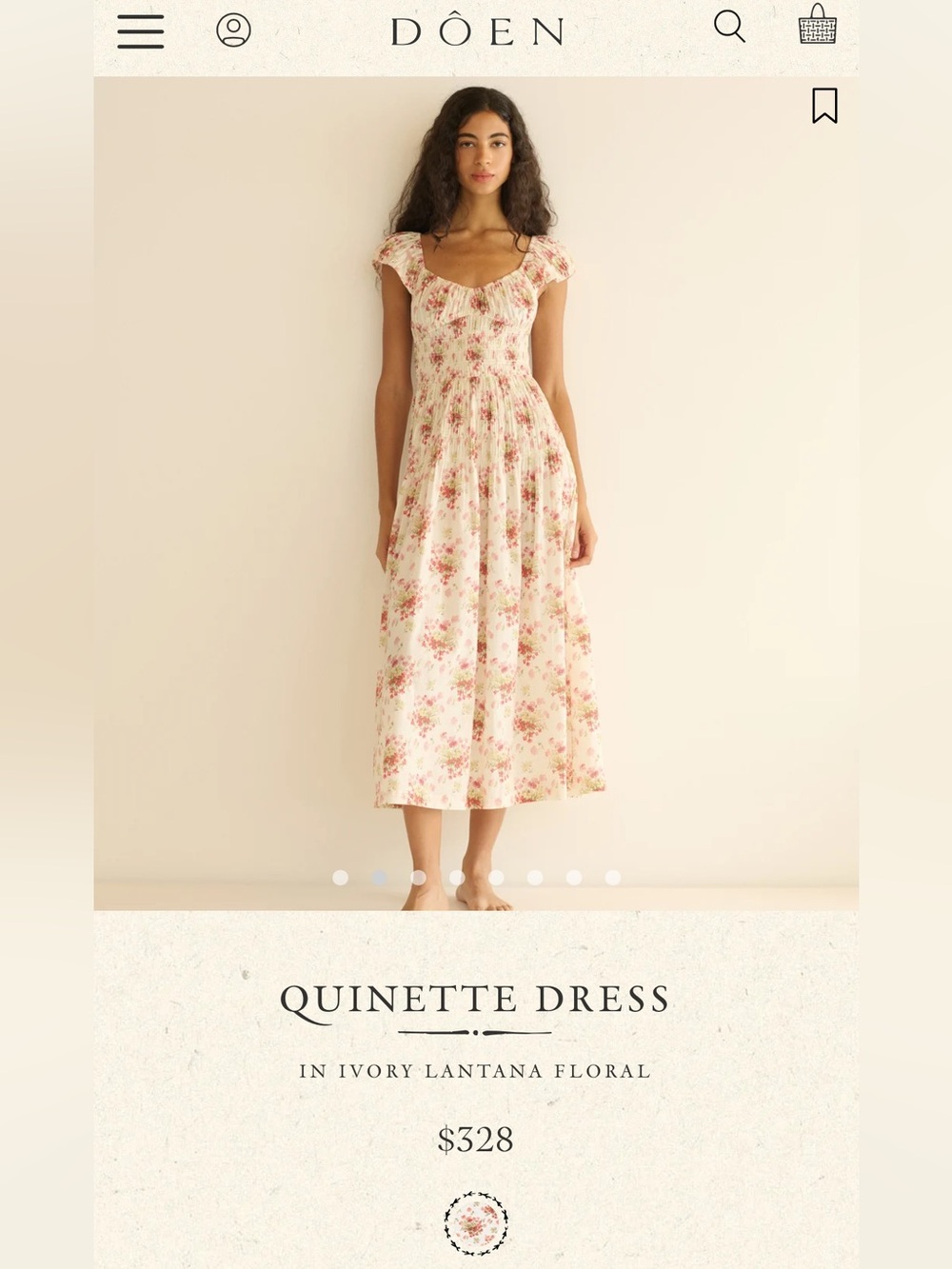 NWT $350 DOEN QUINETTE DRESS in IVORY LANTANA FLORAL Sz Medium